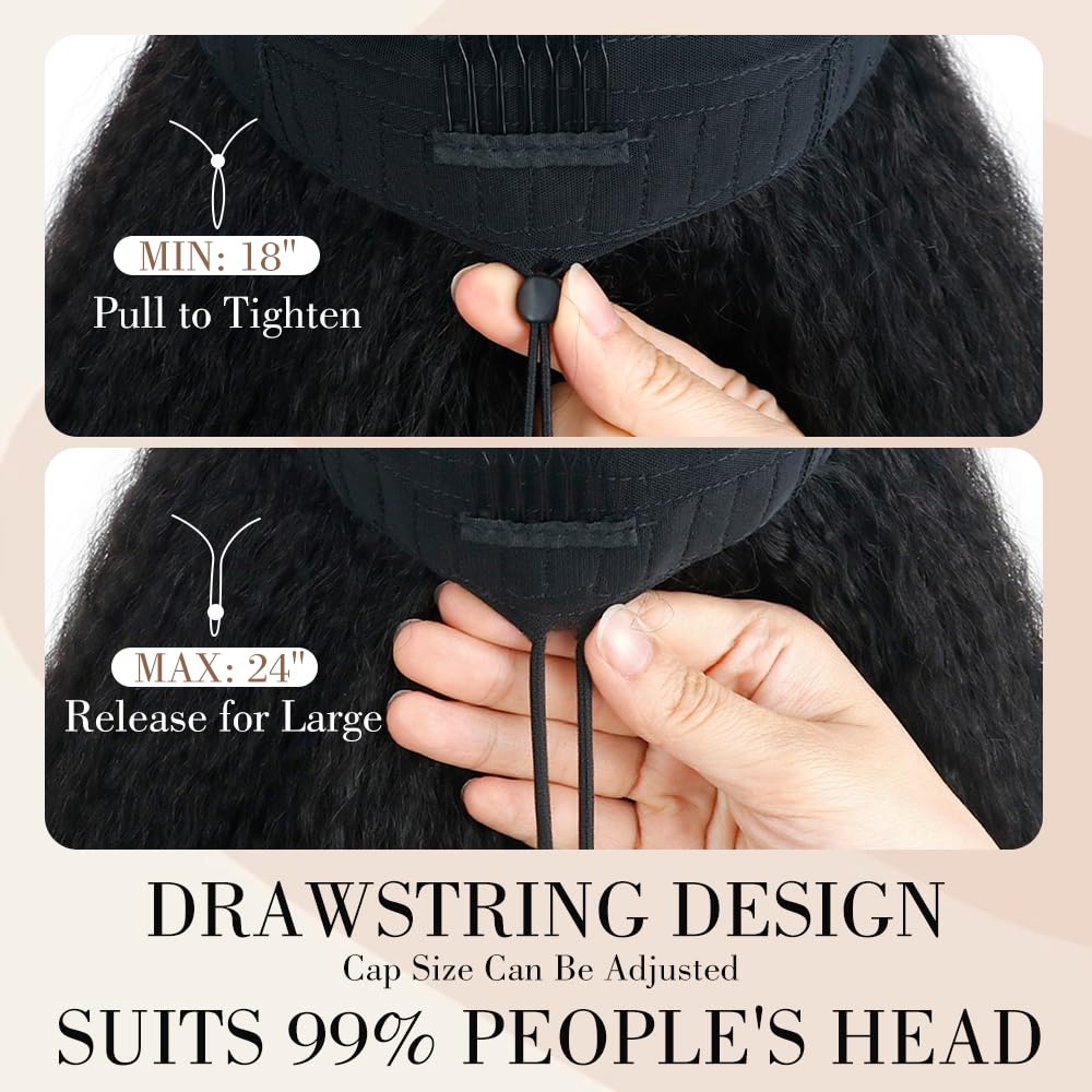 Kinky Straight V Part Wig Human Hair 18 Inch V Part Wig for Women with Drawstring 180% Density Upgrade Glueless U Part Wig No Leave Out No Sew in Kinky Straight Human Hair Wigs Natural Black