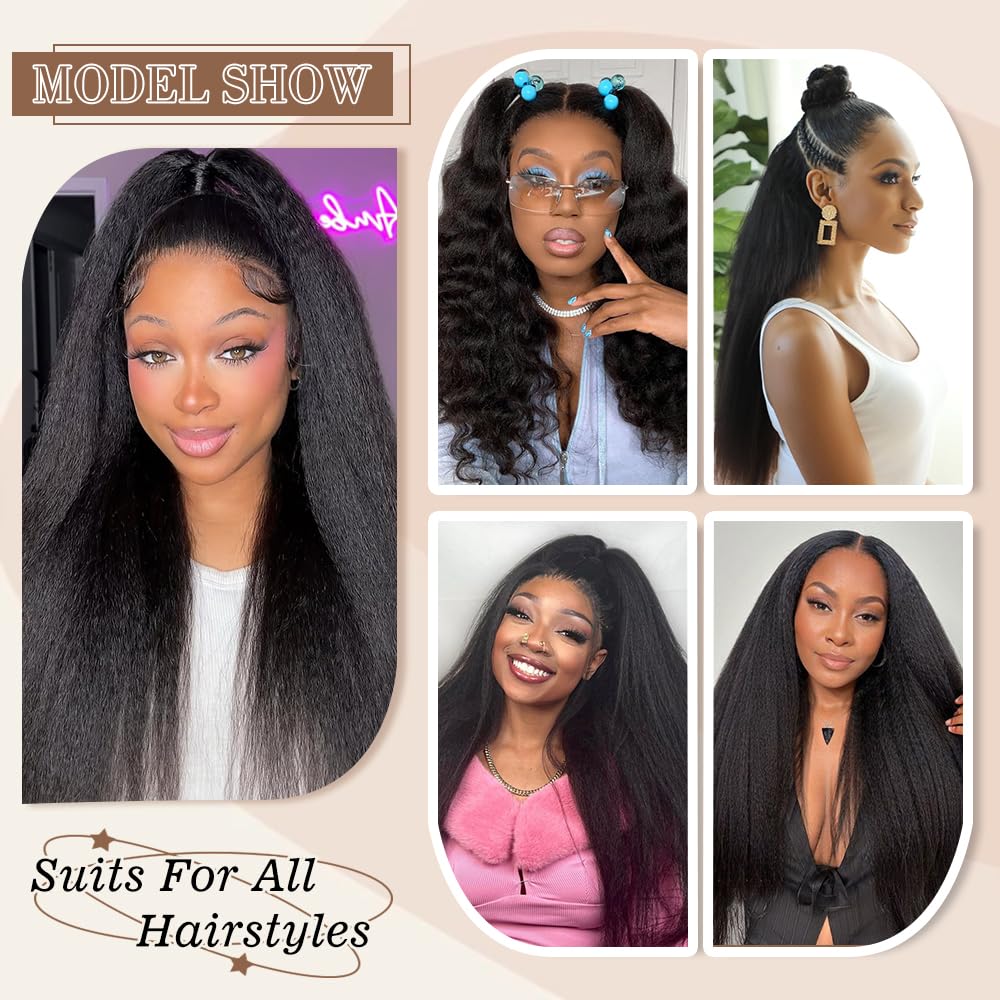 Kinky Straight V Part Wig Human Hair 18 Inch V Part Wig for Women with Drawstring 180% Density Upgrade Glueless U Part Wig No Leave Out No Sew in Kinky Straight Human Hair Wigs Natural Black